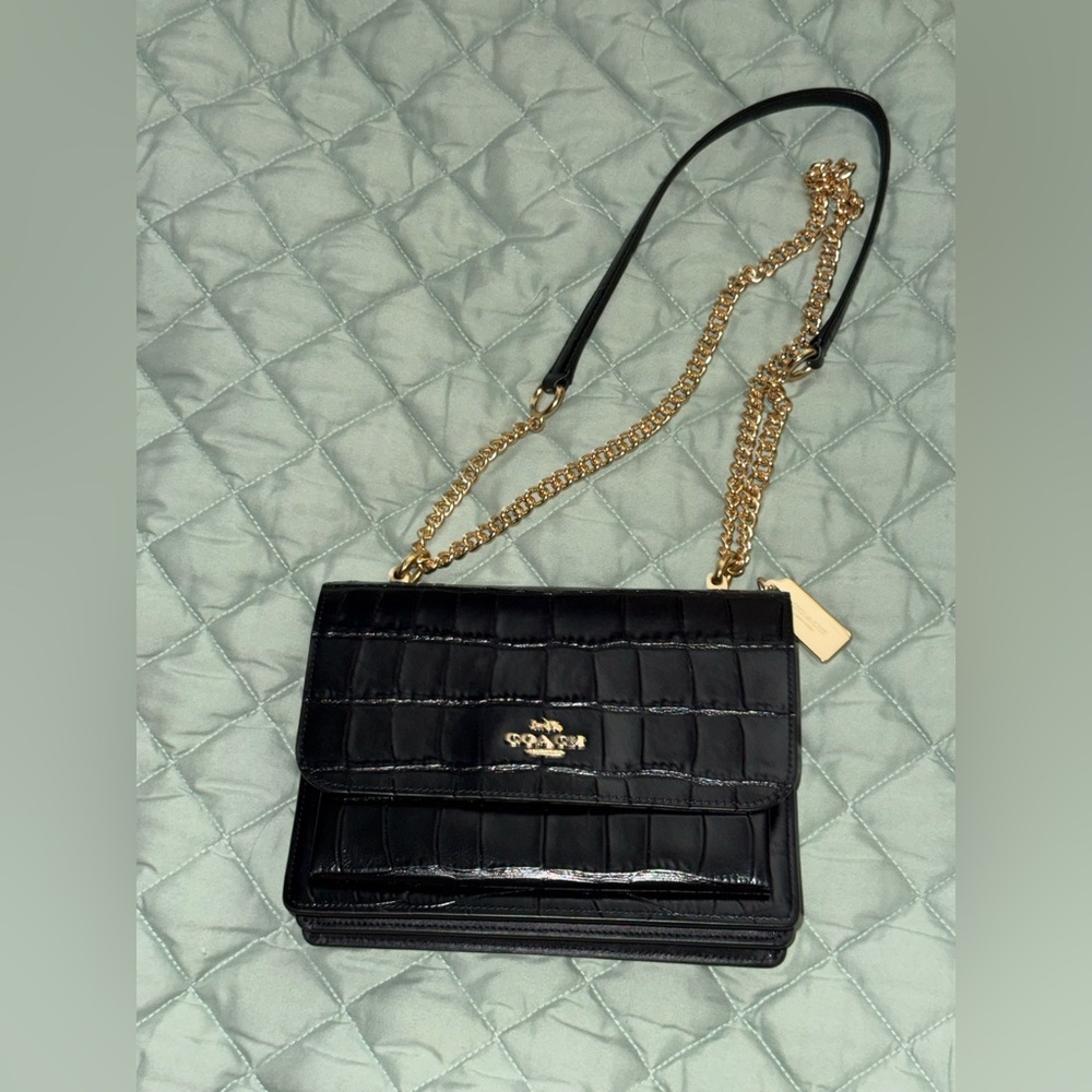 NWOT Coach Klare Black Croc-Embossed Crossbody Bag with Gold Chain - Picture 14 of 14